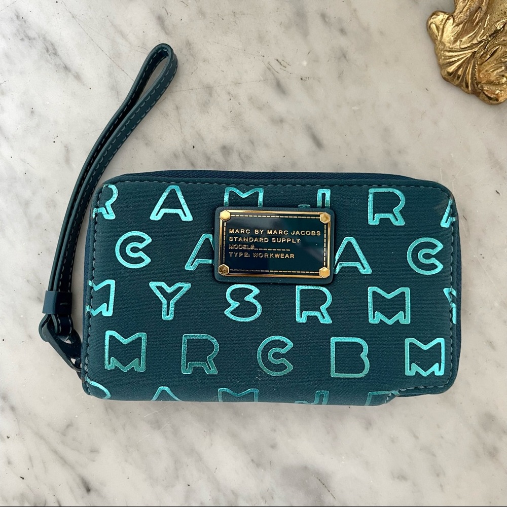 MARC BY MARC JACOBS Blue Metallic Monogram Zip Wallet
